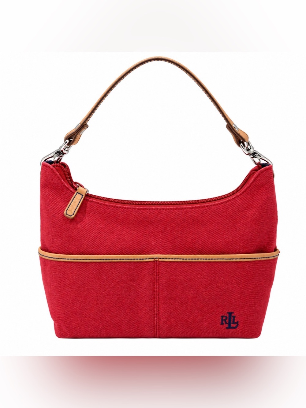 Ralph Lauren Red Twill Tan Trim Mini Hobo Shoulder Bag